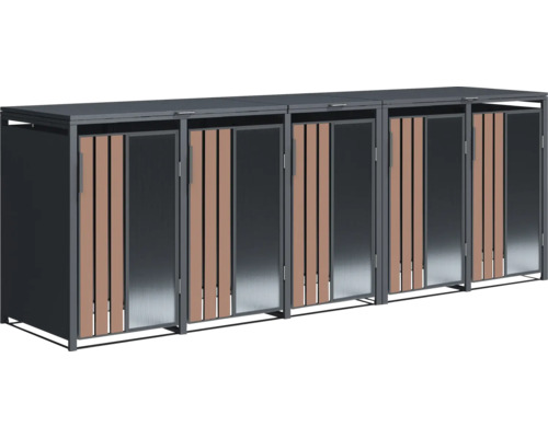 Mülltonnenbox für drei Mülltonnen mit Lamellen und abschließbarer Tür