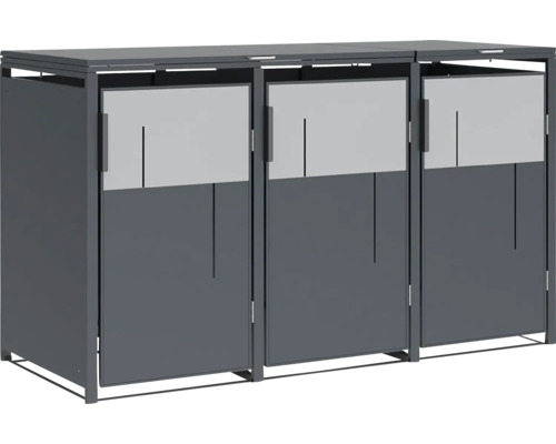 Drei Mülltonnenboxen zur Mülltrennung