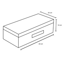 Skizze einer Aufbewahrungsbox mit den Maßen 40 cm x 25 cm x 10 cm