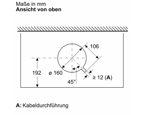 Technische Zeichnung mit Maßen für eine Kabelführung