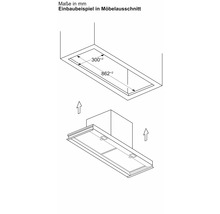 Einbau einer Dunstabzugshaube mit Maßangaben in Millimeter