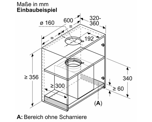 Einbaubeispiel mit Maßen in Millimeter