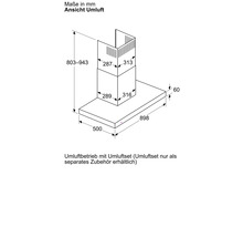 Dimensions diagram of a recirculation extractor hood