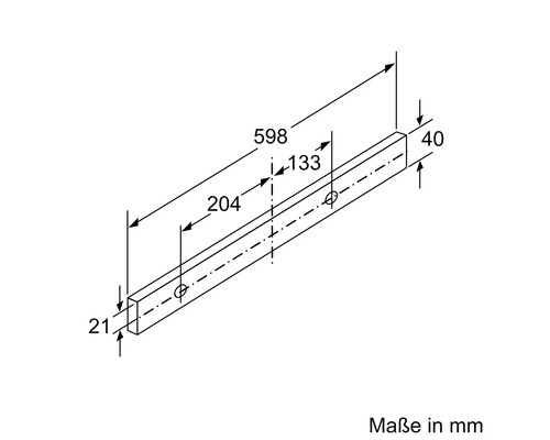 Technische Zeichnung eines Montageprofils mit Maßangaben in Millimetern