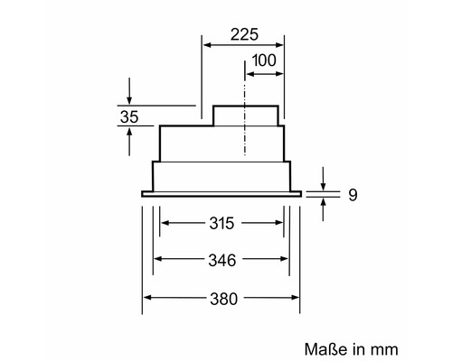 Maßzeichnung einer Dunstabzugshaube mit Angaben in Millimetern