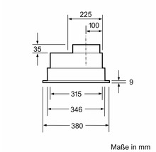 Maßzeichnung einer Dunstabzugshaube mit Angaben in Millimeter