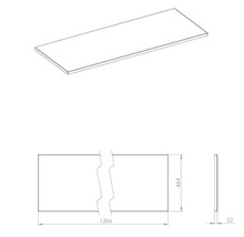 Technische Zeichnung einer Tischplatte mit den Maßen 1206 x 464 x 22 mm