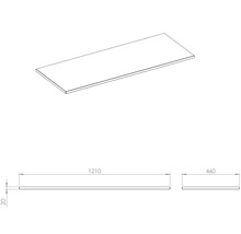 Illustration einer Arbeitsplatte mit den Maßen 1210 x 460 x 20 mm