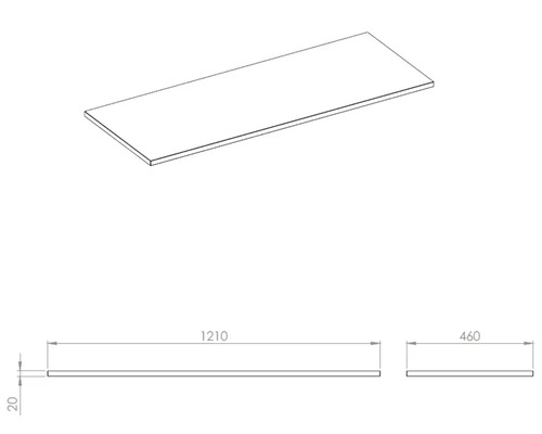 Werkplatte mit den Maßen 1210 x 460 x 20 Millimeter