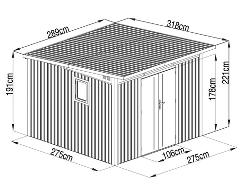Abbildung mit Maßangaben eines Gerätehauses