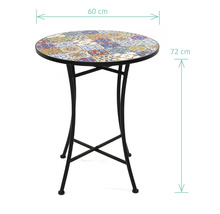 Runder Bistro-Tisch mit Mosaikplatte und Metallgestell, 60 cm Durchmesser und 72 cm Höhe
