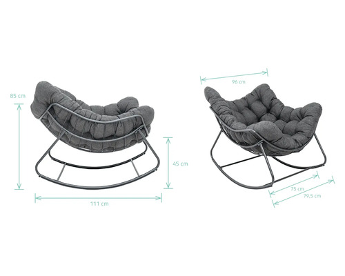 Abbildung eines Schaukelstuhls mit Maßangaben