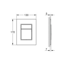Technische Zeichnung einer Betätigungsplatte mit Maßangaben
