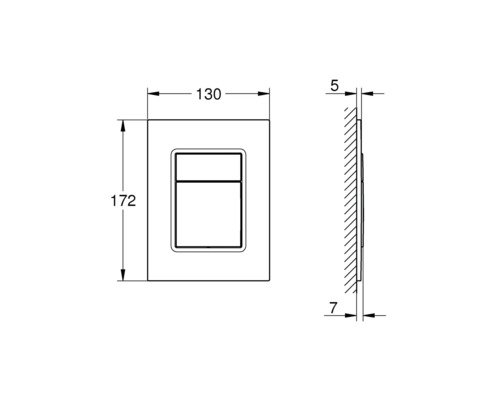Technische Zeichnung einer Betätigungsplatte mit Maßangaben