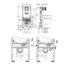 Technische Zeichnung eines Grohe Spülkastens mit Maßangaben.
