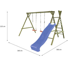 Holzschaukel mit Rutsche und Leiter für den Garten, Abmessungen 360 mal 360 mal 225 Zentimeter