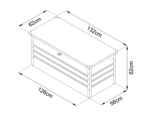 Abbildung einer Gartenbox mit den Maßen 132 x 62 x 62 cm, Bodentiefe 56 cm