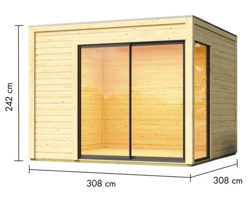 Gartenhaus aus Holz mit Schiebetür und Fenster, Maße 308 x 308 x 242 cm