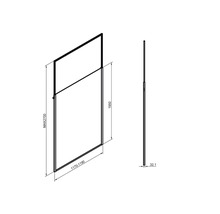 Technische Zeichnung einer Duschwand mit Maßangaben.