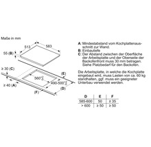 Skizze mit Maßangaben für ein Kochfeld