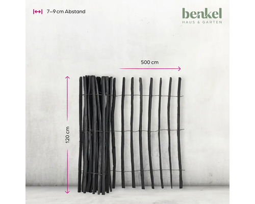 Sichtschutzzaun aus Holz mit den Maßen 120 mal 500 Zentimeter