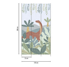 Tapete mit Dinosaurier und tropischen Pflanzen, Maße 159 mal 280 cm