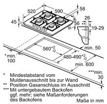 Einbau Gas Kochfeld mit Maßangaben