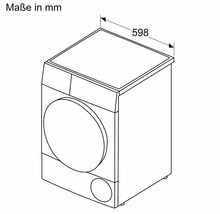 Technische Zeichnung eines Waschtrockners mit Maßangabe 598 Millimeter.