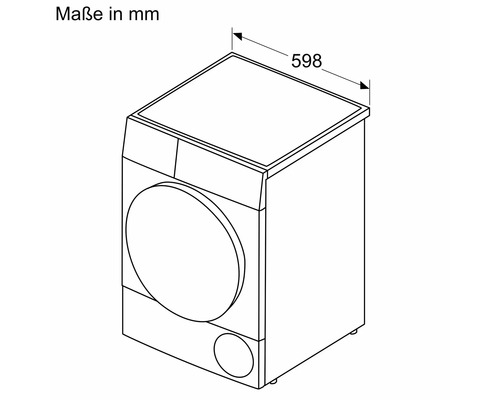 Technische Zeichnung eines Waschtrockners mit Maßangabe 598 Millimeter.