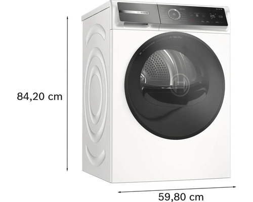 Bosch Wäschetrockner mit den Maßen 84,20 cm Höhe und 59,80 cm Breite.