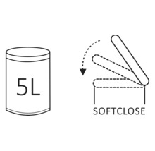 Symbol für ein 5 Liter Fass und Softclose Funktion