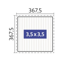Diagramm mit den Maßen 367,5 x 367,5 Zentimeter und einer Fläche von 3,5 x 3,5 Zentimeter