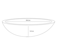 Skizze einer Pflanzschale mit den Maßen 42 cm Durchmesser und 12,5 cm Höhe.