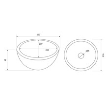 Zeichnung eines Waschtischs mit Maßangaben