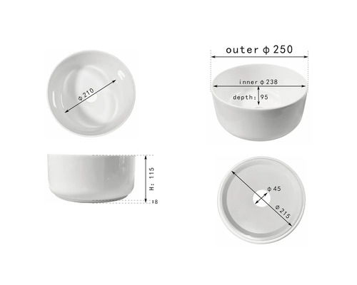 Abbildung eines runden Aufsatzwaschbeckens mit Maßangaben