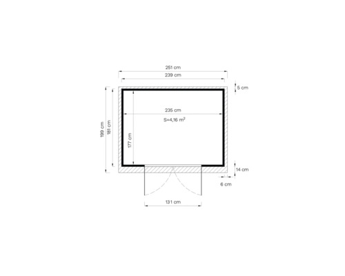 Grundriss eines Gartenhauses mit Maßangaben