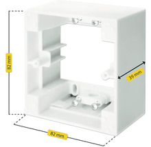 Elektrische Unterputzdose mit den Maßen 82 x 82 x 39 Millimeter.