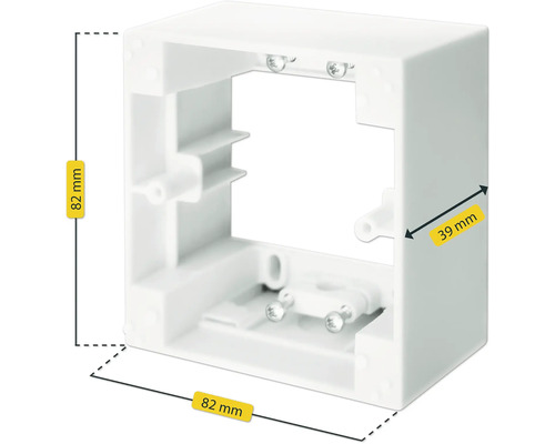 Elektrische Unterputzdose mit den Maßen 82 x 82 x 39 Millimeter.