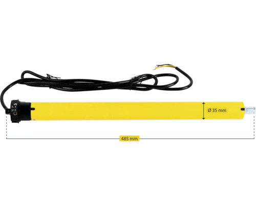 Gelber Rolladenmotor mit 35 mm Durchmesser und 485 mm Länge