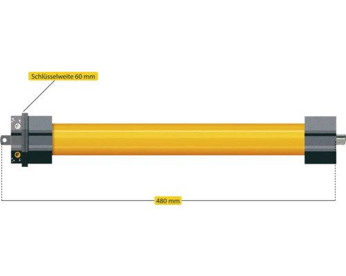 Rollladenmotor mit einer Schlüsselweite von 60 Millimeter und einer Länge von 480 Millimeter