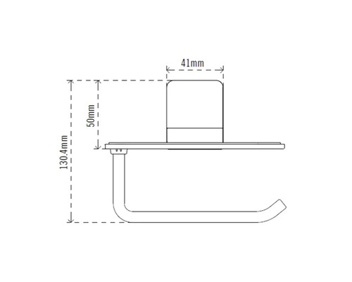 Technische Zeichnung eines Toilettenpapierhalters mit Maßangaben.