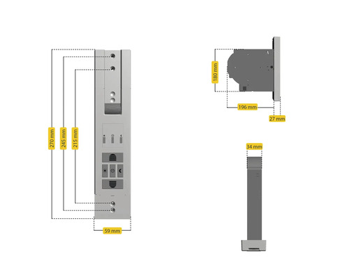 Technische Zeichnung eines Rollladenkastens mit Maßangaben.