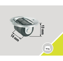 Möbelrolle mit einem Durchmesser von 14 mm und einer Traglast von 15 kg