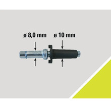 Produktabbildung mit Größenangaben von 8 Millimeter und 10 Millimeter Durchmesser.