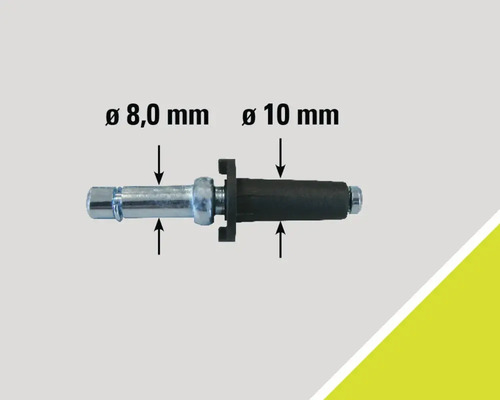 Produktabbildung mit Größenangaben von 8 Millimeter und 10 Millimeter Durchmesser.