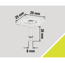 Detailaufnahme eines Möbelrollen-Einsatzes mit Größenangaben
