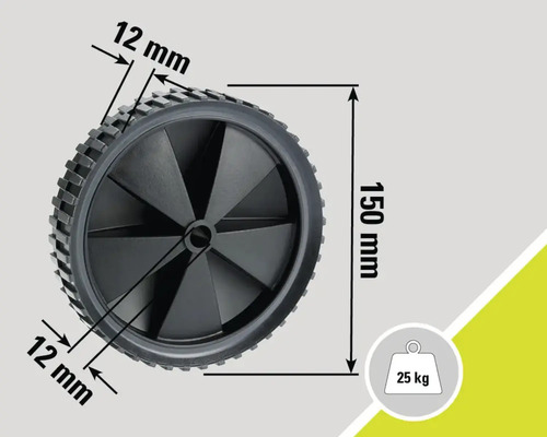 Rad mit den Maßen 150 mm Durchmesser und 12 mm Breite, Belastbarkeit bis 25 Kilogramm