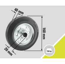 Rad mit den Maßen 160 Millimeter mal 40 Millimeter und einer Traglast von 150 Kilogramm