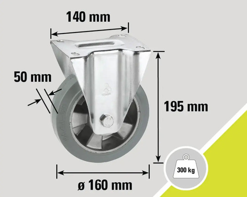 Lenkrolle mit Feststeller, 160 Millimeter Durchmesser, Tragkraft 300 Kilogramm