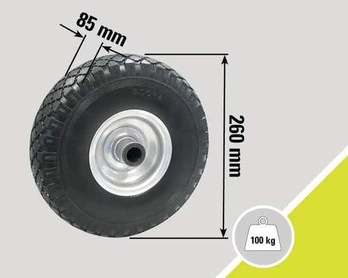 Rad mit den Maßen 260 mm Höhe und 85 mm Breite, Traglast bis 100 kg